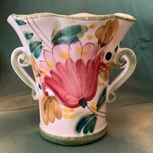 Vintage FTD Floral Flower/Display Vase Hand Painted Italy 5.5” Tall X 5.5” Wide